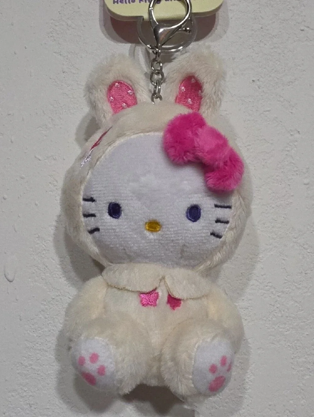 Hello Kitty Cream Bunny Keychain with Pink Accents